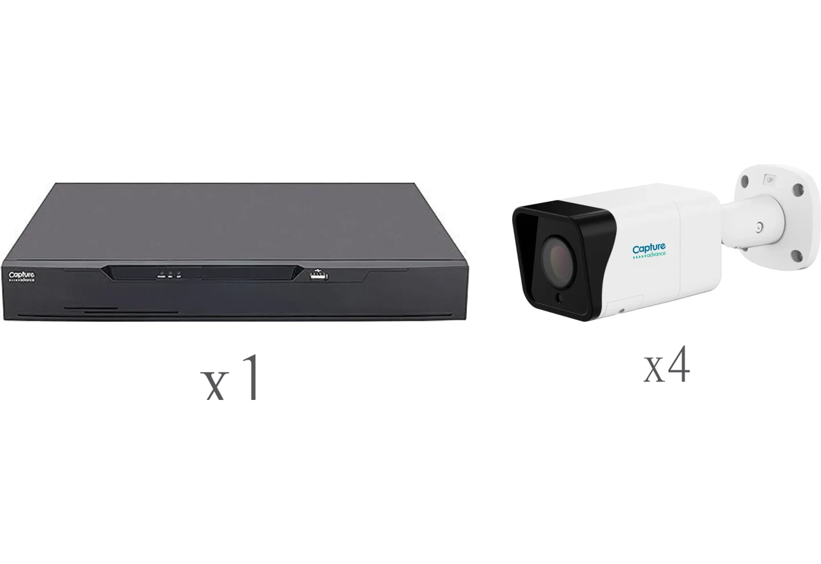 The Coax Upgrade Kit components photographed together — a 4-channel HD digital video recorder beside an HD analog camera