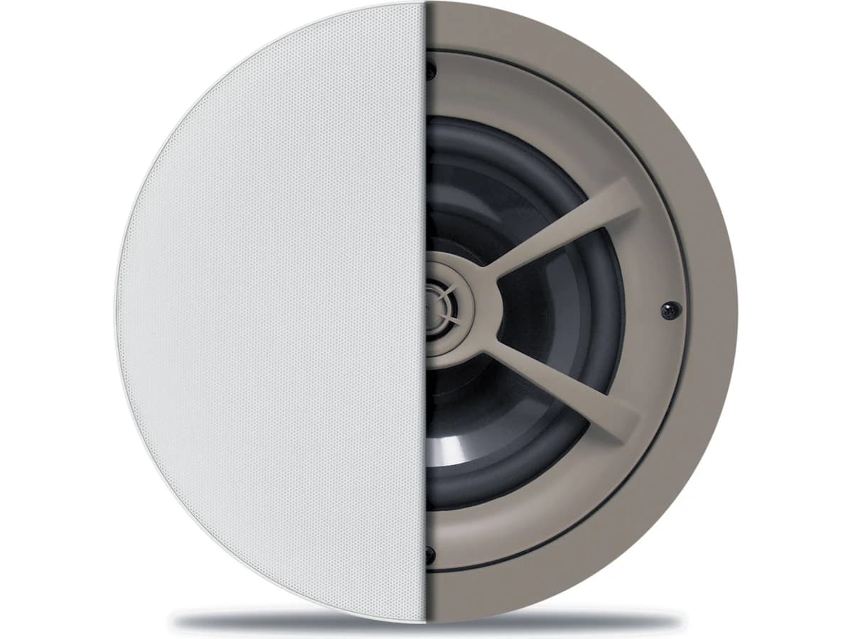 Proficient Protégé C801 in-ceiling speaker showing the graphite woofer and pivoting tweeter